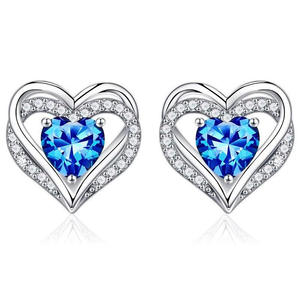 Boucles d'oreilles en cristal bleu clair en forme de cœur E2889, bijoux de mariage romantiques en argent 925 pour femmes - Product Image 1
