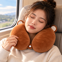 Oreiller de voyage en forme de U pour bébé, motif ours mignon, avec billes EPS, soutien cervical, oreiller en peluche pour la sieste en avion ou en voiture, personnalisable OEM