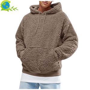 <b>Men's</b> Casual <b>Sherpa</b> <b>Hoodie</b> Long-sleeved Sweatshirt Drawstring Plush Sweater Pullover Plush Kangaroo Jacket Top - Product Image 2