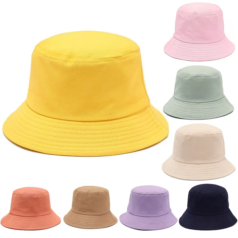 DDA445 לוגו מותאם אישית כותנה דייג כובע מוצק צבע ילדים למבוגרים קיץ חוף מגן שמש כובעי בתפזורת יוניסקס ריק רגיל דלי כובעים