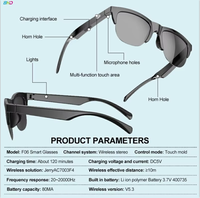 Lunettes Intelligentes à Montures Sans Fil Haute Qualité Tempo Anti-Lumière Bleue, Lunettes de Soleil Audio Intelligentes