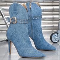 Bottines courtes à talon aiguille super haut sexy en jean pour femme XSD, nouvelle collection hiver, doublure en maille, rehaussant la silhouette