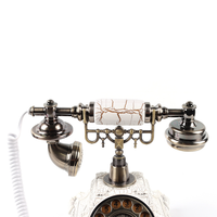 Téléphone vintage blanc chromé bronze doré, remplace le livre d'or de mariage, téléphone livre d'or à cadran rotatif avec enregistrement audio