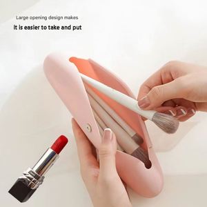 Custom Logo Portable <b>Storage</b> Silicone Magnetic Clasp Zipper Waterproof Cosmetic Coin Purse Bag Brushpouch Makeup - Product Image 2