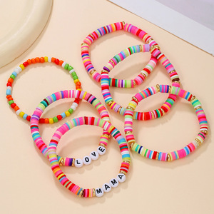 Colorful Polymer Clay Letter <b>Beaded</b> Stacking <b>Bracelet</b> Set For Mother's Day Gift Fashion Jewelry - Product Image 3