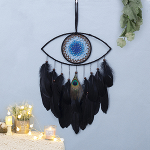 CELION Handmade Black Feather Blue Eye <span class=keywords><strong>Dreamcatcher</strong></span> Wall Good Luck Charm Evil Eye Dream Catcher per la decorazione della parete casa - Product Image 6