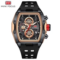Jam Tangan Pria Tonneau Quartz Chronograph Multi Dial Tampilan Kalender Efek Hollow Tali Silikon