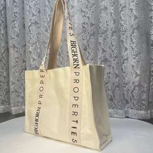 Sac de luxe personnalisé à logo surdimensionné, en toile de coton, avec poignée en ruban, lettres imprimées, vente chaude - Product Image 3