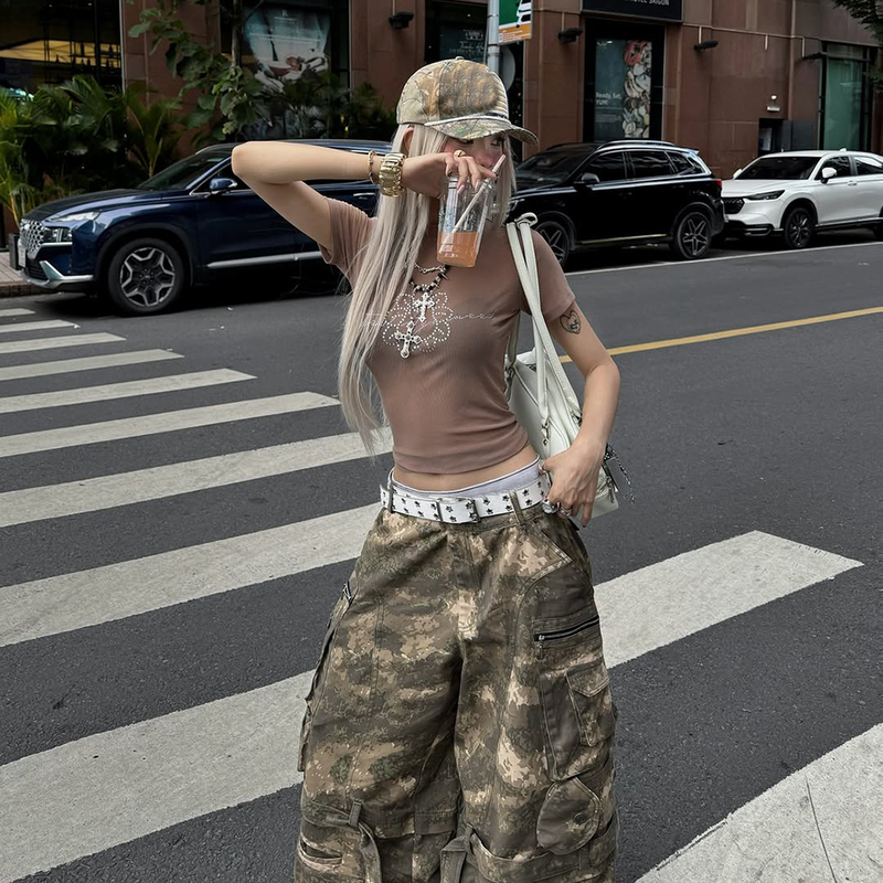 MZN Breathable Casual Print Camouflage Flare