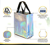 Sac de shopping réutilisable en non-tissé métallisé noir avec poignée argentée holographique, cadeau personnalisé pour un anniversaire ou Noël