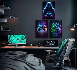3 cái mát mẻ chơi game tường nghệ thuật Retro Video Trò chơi màu nước Áp phích hình ảnh đầy màu sắc Neon Gamepad vải sơn in - Product Image 1