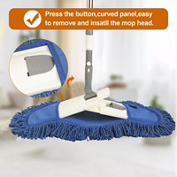 Serpillère plate télescopique bleue grande taille pour la maison avec manche en acier, nettoyeur écologique et durable pour les sols d'hôtels et de gymnases