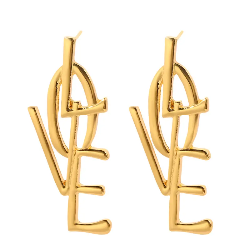 Korean fashion trendy long temperament earrings glossy alloy letters LOVE pendant earrings women