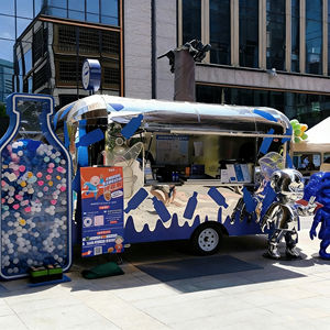 Carrito de Bebidas Móvil Artístico Azul y Blanco de Acero Inoxidable con Gráficos Personalizados para Festivales Urbanos de Arte, Bebidas, Helados y Comida Rápida - Product Image 5