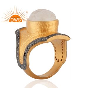 Rainbow Moonstone Zircon Set Ring 24k Yellow Gold Plated Brass Fashion Women's Ring Statement Jewelry Supplier - Product Image 3