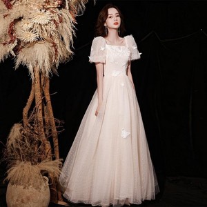 Champagne Bridesmaid Dress A-Line Square Collar Chiffon Empire Waistline Comfortable Adult Career Dress - Product Image 2