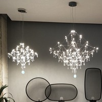 Lámpara de Araña de Cristal Cuadrada/Ovalada con Diseño de Telaraña, Altura Ajustable, LED con Delicadas Gotas para Iluminación de Lujo en el Vestíbulo