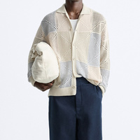 Maßgefertigter Woll-Cardigan Strickpullover für Herren mit Polokragen, Langen Ärmeln und Einzelknopf im Lässigen Stil