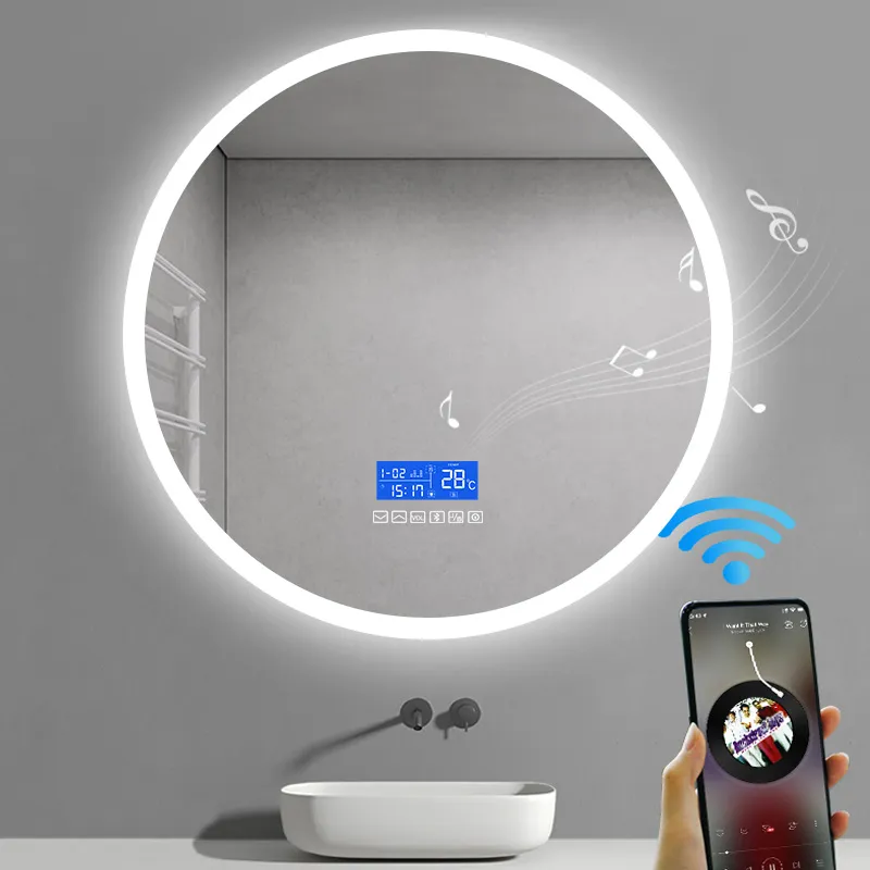 Bath Smart Mirror Defogging LED Lights make up Bathroom Mirror With Bluetooth Speaker