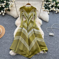 Robe longue plissée élégante à manches longues pour femme WIWT, imprimé pois blancs, découpes, décontractée, pour les fêtes et le quotidien