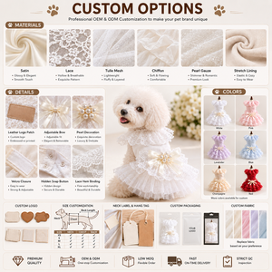 Handmade Ruffle <b>Collar</b> Satin <b>Pet</b> Dress Multi-layer Lace Tulle Skirt With Pearl Bow Back Button Elegant Small Dog Wedding Gown - Product Image 3