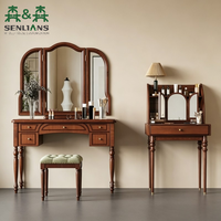 Coiffeuse vintage style américain SLS avec miroir éclairé sculpté, entièrement en bois massif, style campagnard européen pour chambre à coucher