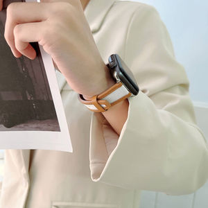 สายรัดนาฬิกาข้อมือหนังแท้ + ผ้าใบ D สำหรับ Apple Watch 7ซีรีส์สายรัดข้อมือ iWatch - Product Image 5