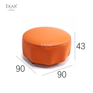 Sofá Modular de Cuero EKAR <span class=keywords><strong>Valencia</strong></span> con Otomana Redonda en Vibrante Color Naranja - Product Image 5