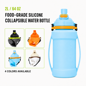 Custom <b>2L</b> Collapsible <b>Water</b> <b>Bottle</b> Food Grade Silicone Leakproof <b>Straw</b> Chug Wide Mouth Shoulder Strap OEM ODM Supplier Factory - Product Image 1