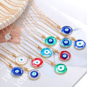 Commercio all'ingrosso semplice rotondo colorato <span class=keywords><strong>Evil</strong></span> Eyes collana Vintage gocciolante olio blu occhio turco ciondolo per donne e uomini - Product Image 1