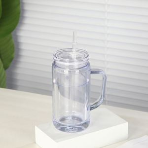 Gobelets à double paroi en ABS de 12oz, 16oz, 20oz, type boule à neige, avec poignée pré-percée, transparents et pailletés, avec paille intégrée - Product Image 2