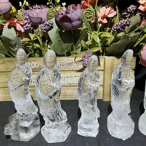 Crystal Avalokitesvara Natural Crystal Clear Quartz Guan Yin Buddha For Decoration