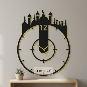 Round Plastic <b>Wall</b> <b>Clock</b> With Mosque Design Quartz Analog <b>Silent</b> For Ramadan Living Room Decor - Product Image 5
