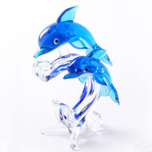 Bức tượng nhỏ cá heo Thủy tinh màu nâu nghệ thuật Murano Kính sóng cá heo biển động vật điêu khắc biển - Product Image 4