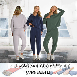 Ensemble de yoga 2 pièces pour homme, grande taille, de haute qualité, confortable, ample, haut de sport à manches longues, motif uni, taille élastique - Product Image 2