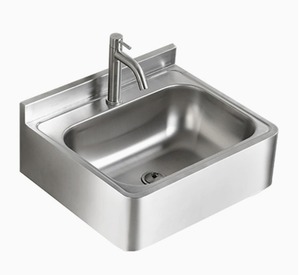 Évier mural rectangulaire en acier inoxydable commercial, lavabo pour se laver les mains, finition polie, robinet monotrou pour cuisine et salle de bain - Product Image 3