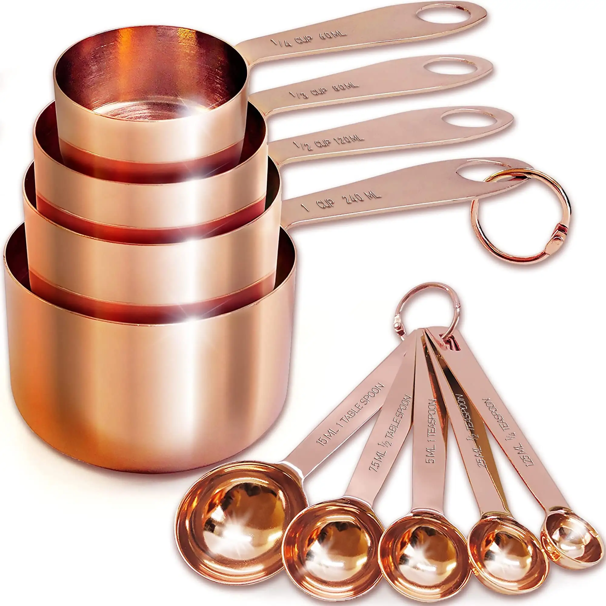 Aço Inoxidável Rose Gold Copper Copos Medição e Colheres Set Ferramenta De Medição De Sal Colher De Medição