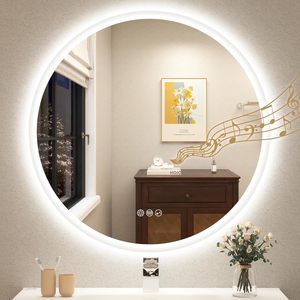 Miroir LED Rond Mural Moderne CF avec Haut-Parleur Bluetooth, Écran Tactile Intelligent, Lumière LED Argentée pour Salle <span class=keywords><strong>de</strong></span> Bain - Product Image 1