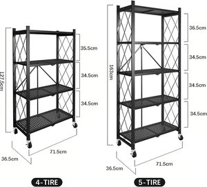 Étagère de cuisine pliable multi-niveaux à 5 étages, moderne, pour la maison, pliable, empilable, en acier inoxydable blanc et noir - Product Image 4