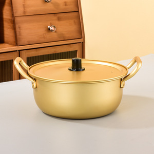 Pot à nouilles ramen en aluminium doré à double anse avec couvercle, chauffage rapide pour soupe, fondue, nouilles, ustensiles de cuisine - Product Image 6