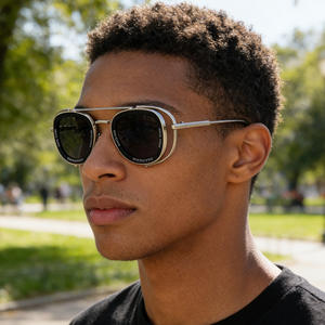 Gafas de Sol Metálicas para Hombre ZS-98319, Ovaladas, Lentes de PC con Protección UV400, Montura Negra, Estilo Conducción, Retro Europeo Americano - Product Image 5