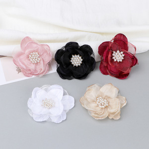 Organza 3D Chiffon Flower Hair Clips With Pearls For <b>Wedding</b> Dress <b>Accessories</b> Camellia Pattern Handmade Cloth Floral Decor - Product Image 1
