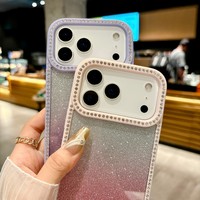 Coque de téléphone à cadre diamanté et paillettes pour iPhone 17 18 Pro Max – Vente Flash – Housse de téléphone à paillettes dégradées pour iPhone 13 14 15 16 17