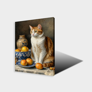 Quadro con Gatto e Frutta, Design Personalizzato, Decorazione Murale, Dipinto a Olio 100% Fatto a Mano, Incorniciato per Appendere - Product Image 3