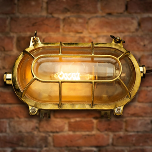 Antique Brass Oval Bulkhead Light With Glass Cage And Filament Bulb Home <b>Decor</b> Wall Lamp - Product Image 1