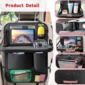 Organisateur de siège auto multifonctionnel anti-coup de pied <span class=keywords><strong>avec</strong></span> plateau, support <span class=keywords><strong>tablette</strong></span> pliable et sac de rangement, accessoire facile à suspendre - Product Image 4
