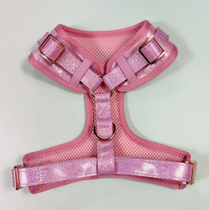 사용자 정의 럭셔리 브랜드 로고 애완 동물 액세서리 핑크 반짝 반짝이 전신 개 하네스 세트 패션 스타일 맞춤 목걸이 - Product Image 4