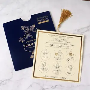 Пользовательские квадратные бумажные процедуры свадебные приглашения золотой фольги темно-синий мешок бархатный карман конверт с кисточкой