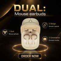 Souris sans fil 2-en-1 avec étui de charge intégré et écouteurs, accessoire de bureau pour ordinateur
