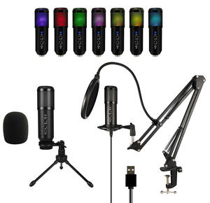 Microphone de jeu et accessoires sans fil professionnel, karaoké en direct, lumière rvb, enregistrement vocal, condensateur USB, Studio - Product Image 5